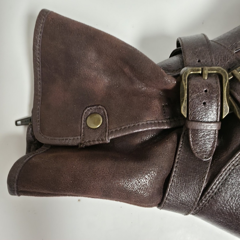 Baretraps Sabella Brown Leather Moto Boots Faux Fur Lined Buckle Women's 8M - Picture 13 of 16